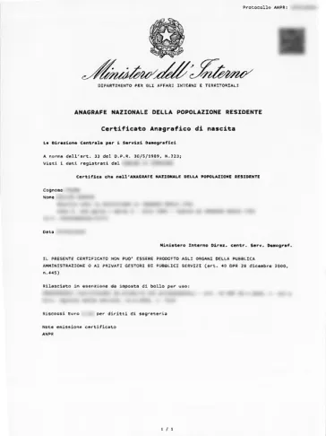 Certificato di Nascita
